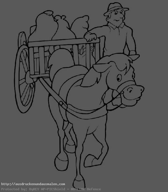 Pferd mit Wagen und Landwirt